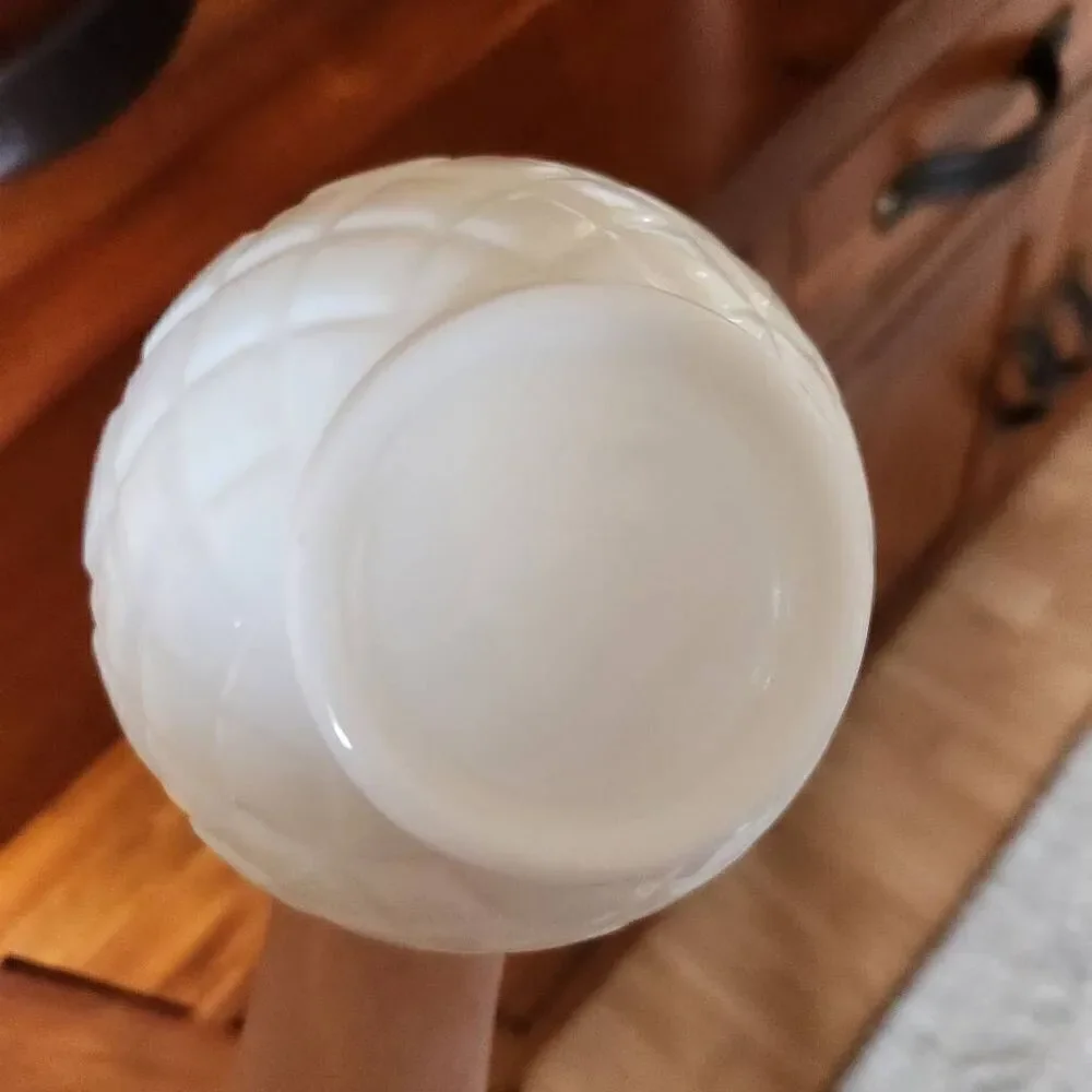 Milk glass etched flower vase Victorian vintage